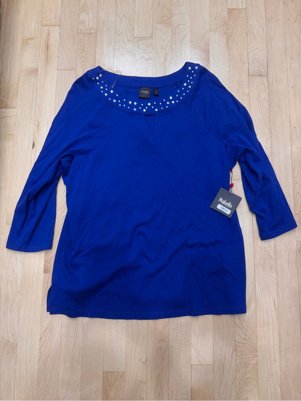 NWT Rafaella Cobalt Blue Scoop Neck Tee with Studded Trim and Cutout